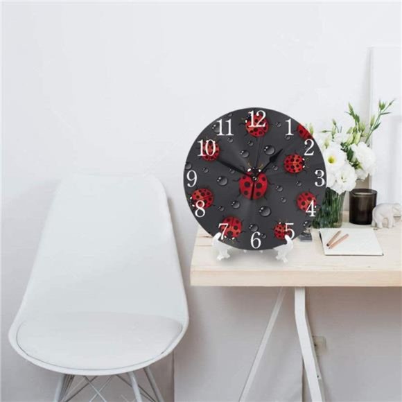 Cute Ladybug with Raindrop Round Wall Clock Silent Non Ticking Battery Operated - Picture 4 of 7